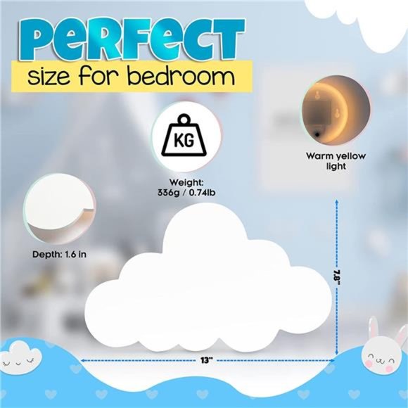 Nursery Night Light - Rechargeable Cloud Led with Timer14.2" x 10.2" x 1.6" - Picture 7 of 7